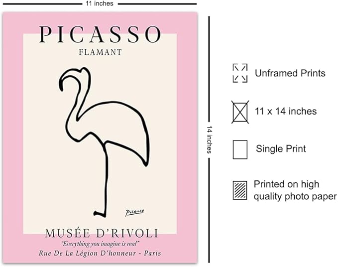 Mid-Century Modern Art 11x14 - Minimalist Line Art Wall Decor for Modern Home - Abstract Gallery Wall Artwork - Tropical Beach House Museum Poster - Contemporary Aesthetic Room Decor - Pink Flamingo