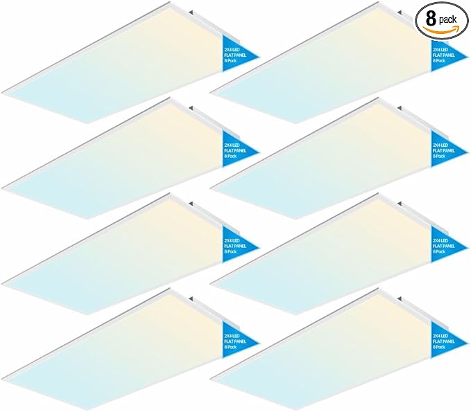 2x4 FT LED Light Flat Panel, 30-72W, 5 CCT 3K | 3.5K | 4K | 5K | 6.5K, Dimmable Recessed Drop Ceiling Lights, 3750/5000/6250/7500/9000 Lumens, Lay in Fixture for Office, 120-277V, ETL DLC (8 Pack)