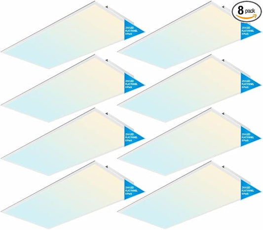 2x4 FT LED Light Flat Panel, 30-72W, 5 CCT 3K | 3.5K | 4K | 5K | 6.5K, Dimmable Recessed Drop Ceiling Lights, 3750/5000/6250/7500/9000 Lumens, Lay in Fixture for Office, 120-277V, ETL DLC (8 Pack)
