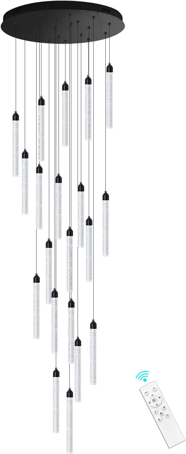 20-Lights Chandelier LED Dimmable Chandeliers for Entryway Flush Mount Ceiling Pendant Light Fixture Crystal Chandeliers for Living Room Black Finished Lighting Modern 156in High Ceiling Chandelier