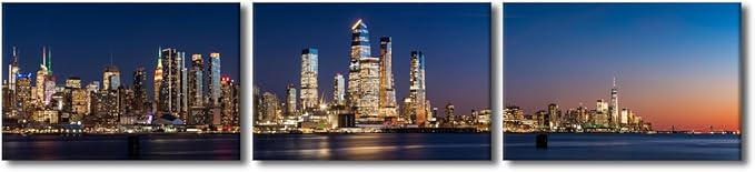 Black and White Wall Art View Across Hudson River of Skyscrapers of New York City Pictures Cityscape Paintings Canvas Artwork Urban Buildings Posters Prints Modern Decor Ready to Hang 16x72 Inch