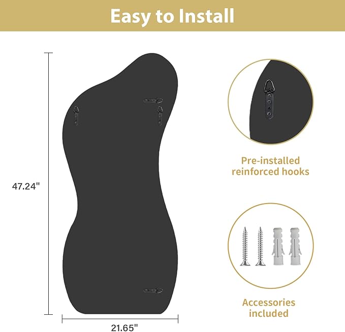 Large Irregular Wall Mirror 47.2"x22", Unique Shaped Black Asymmetrical Mirror, Modern Oblong Wavy Mirror, Cloud Mirror for Living Room,Bathroom,Entryway,Dining Room