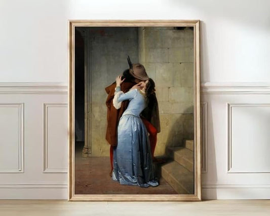 Nationcog The Kiss Romantic Wall Art Print, Classic Renaissance Couple Painting Poster, Historical Love Scene Artwork, Vintage Italian Style Bedroom or Living Room Decor for Couples (Unframed) (9x11)