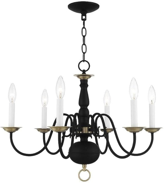 Livex Lighting 5006-04 Williamsburgh 6 Light Black Chandelier, Black/Antique Brass