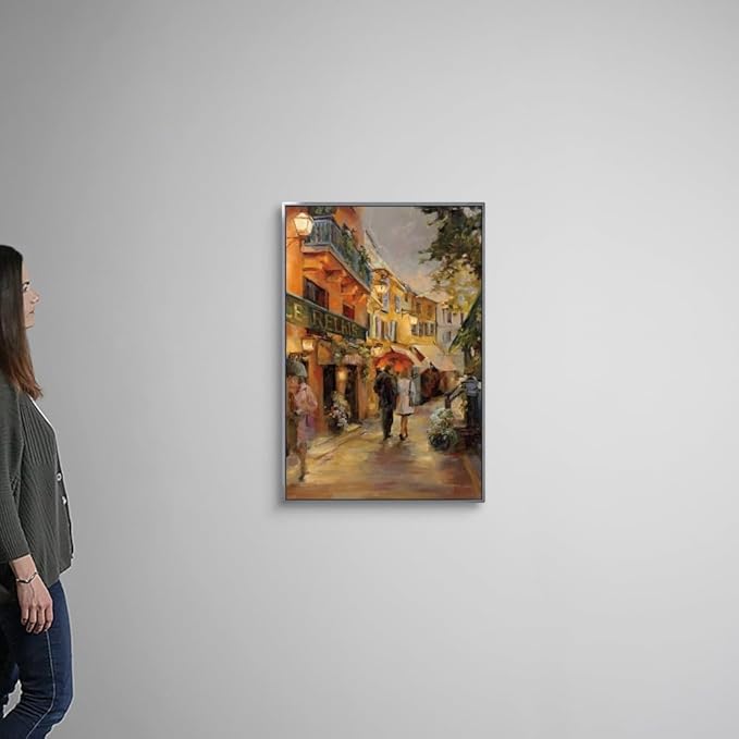 CANVAS ON DEMAND Evening in Paris Silver Float Framed Canvas Wall Art Print by Marilyn Hageman, Traditional, Home Decor, Street Scene Artwork, Nature Artwork, 24" x36in