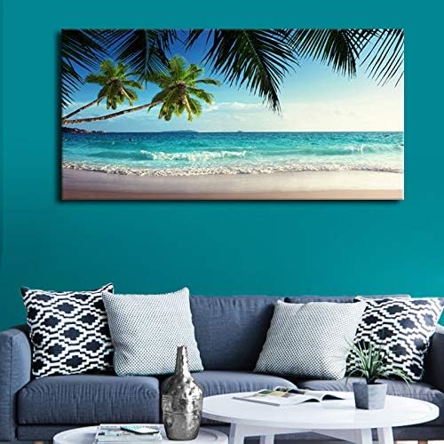 Large Wall Art Ocean Waves Canvas Pictures Coconut Trees Sands Beach Seascape Landscape Modern Summer Sea Nature Canvas Artwork Contemporary Wall Art for Living Room Bedroom Home Wall Decor 29" x 58"