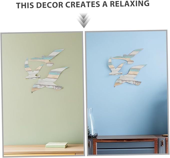 MUCKLILY 6pcs Wooden Seagull Wall Art Coastal Beach Decor Nautical Ocean-themed Wall Sculpture for Living Bedroom Easy DIY Installation Mediterranean Style