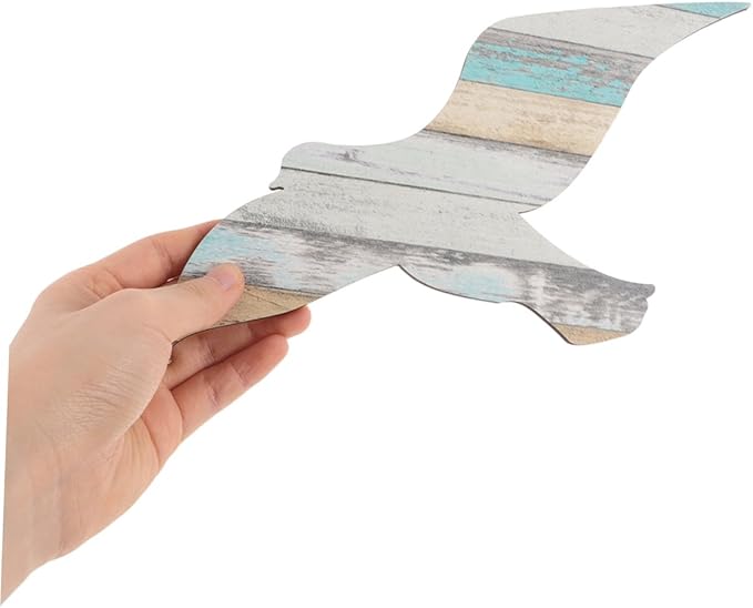 MUCKLILY 6pcs Wooden Seagull Wall Art Coastal Beach Decor Nautical Ocean-themed Wall Sculpture for Living Bedroom Easy DIY Installation Mediterranean Style