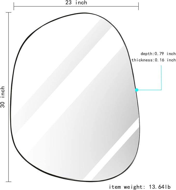 Asymmetrical Wall Mirror for Decor 23"*30", Modern Black Framed Wall Mirror for Living Room Bathroom Bedroom Entryway ELE-STOU-0064B