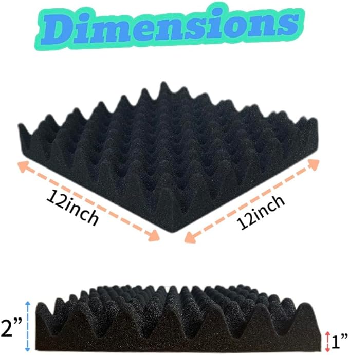 6 Pack Sound Proof Foam Panels for Wall,12" X 12" X 2" Egg Crate Soundproof Wall Panels for Studio,Room Acoustic Treatment Foam,Sound Absorbing Foam Black (6Black)