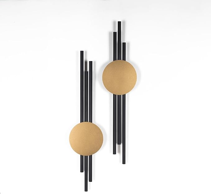 ARTEPERA Antique Lines Metal Wall Art Set of 2 - Modern & Unique Wall Decor, Metal Wall Sculpture for Living Room, Bedroom, Office - Vertical Geometric Wall Decor (Black - Gold, 23.5" x 6.7")
