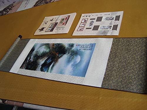 AtfArt Asian Wall Decor - Beautiful Silk Scroll Painting of Waterfall River Landscape - Oriental Decor Chinese Art Wall Scroll (36.2 x 12 in)