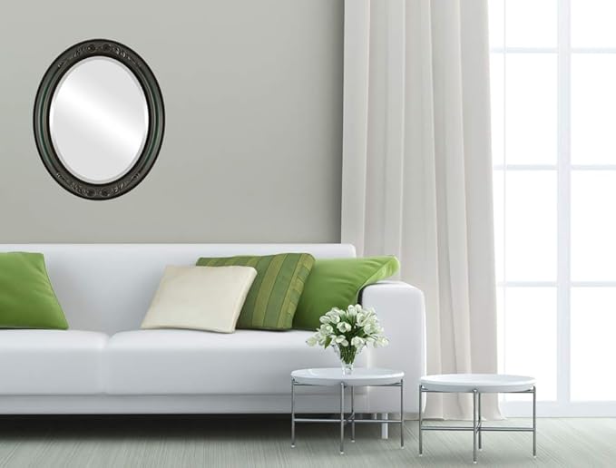 OVALCREST Oval Beveled Wall Mirror for Home Decor - Florence Style - Hunter Green - 28" x 24"