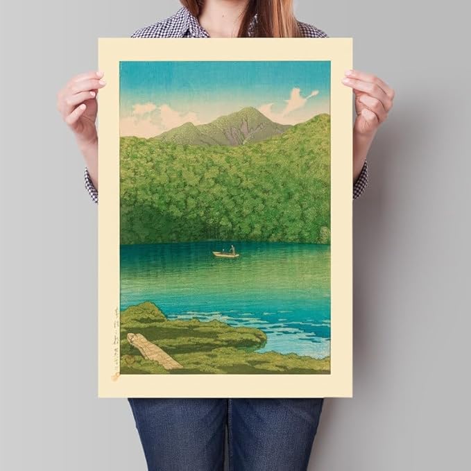 Nationcog Tsutanuma Pond Morning Scene Poster, Japanese Woodblock by Kawase Hasui, Japandi Mountain Decor, Zen Vintage Lake Art Print (Unframed) (20x30)