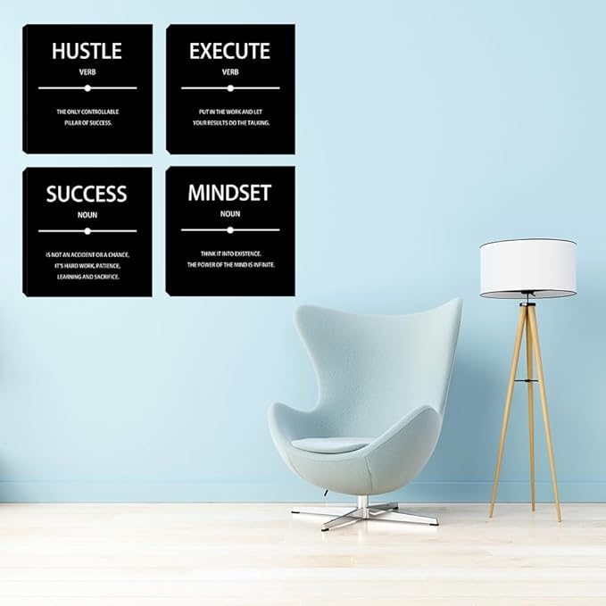 Motivational Hustle Execute Canvas Wall Art Framed Inspirational Quote Success Mindset Canvas Wall Decor Entrepreneurs Positive Painting Prints Poster for Office Workplace Living Room Bedroom Framed