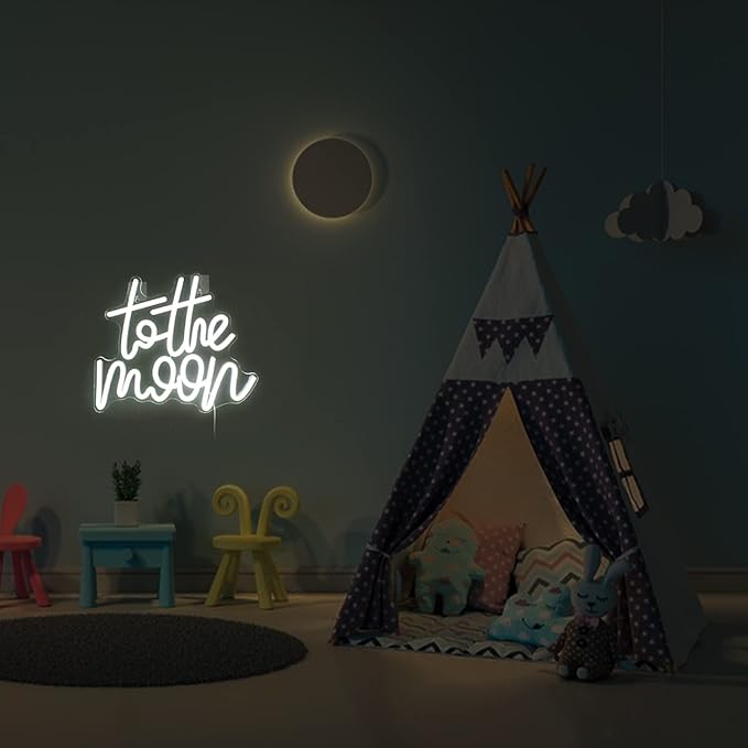 Looklight To The Moon Neon Sign Letters Led Signs White Neon Lights for Wall Decor Connectivity Light Up Moon Wedding Anniversary Home Birthday Decorations for Bedroom Gifts