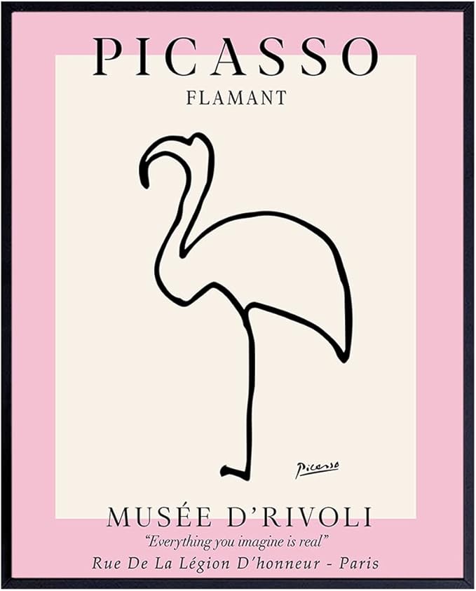 Pablo Picasso Poster 8x10 - Mid-Century Modern Decor - Minimalist Room Decor - Abstract Wall Art - Gallery Wall Art - Pink Flamingo Decor - Line Art Wall Print - Museum Poster - Tropical Beach House
