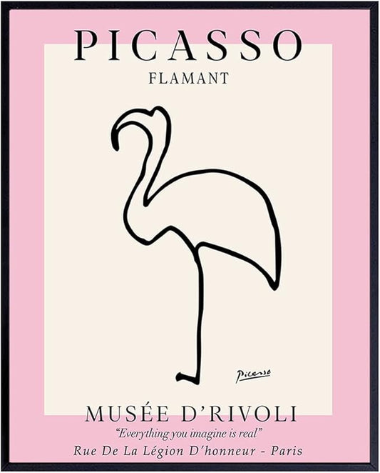 Pablo Picasso Poster 8x10 - Mid-Century Modern Decor - Minimalist Room Decor - Abstract Wall Art - Gallery Wall Art - Pink Flamingo Decor - Line Art Wall Print - Museum Poster - Tropical Beach House