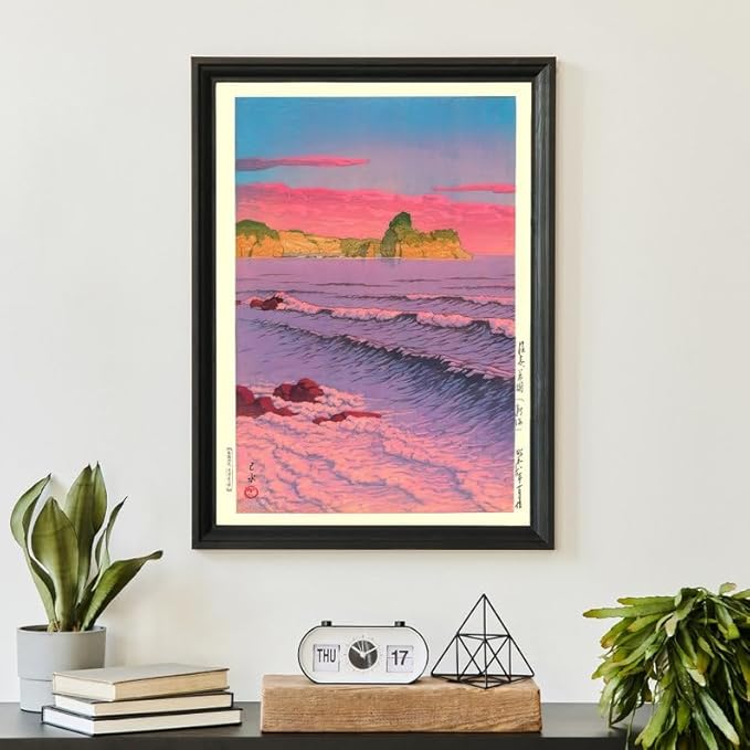 Nationcog Morning Sea at Shiribeshi Woodblock Poster, Japanese Ocean Print by Kawase Hasui, Zen Japandi Home Decor, Relaxing Vintage Art (Unframed) (9x11)