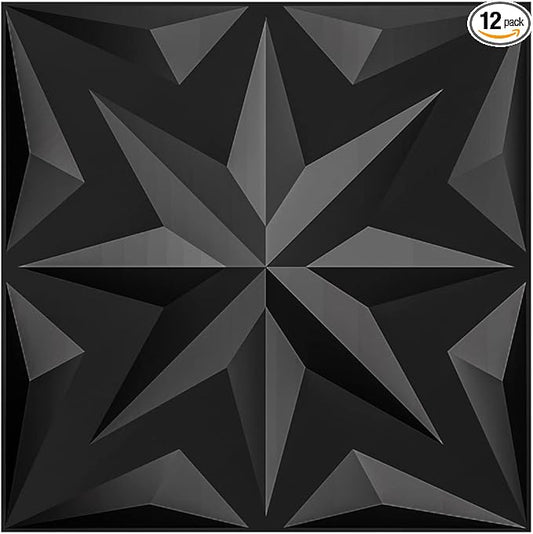 Art3d Decorative 3D Wall Panels Art Petal Pack of 12 Tiles 32 Sq Ft, Black