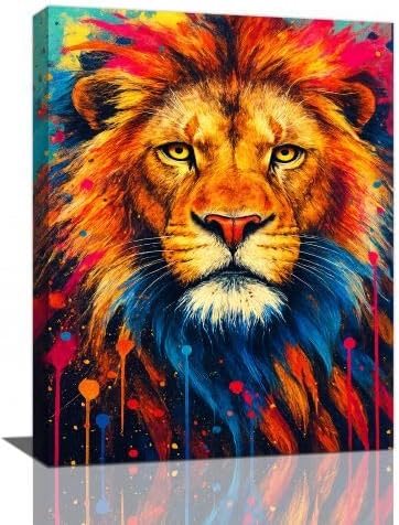 Banksy Lion Wall Art Lion Pictures Street Graffiti Canvas Wall Decor Painting Print Animal Home Modern Artwork Decorations Framed for Living Room Bedroom Bathroom Office 12"X16"