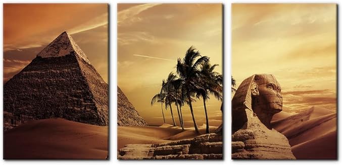 Pacimo Ancient Egypt Secrets Painting on Canvas Pyramid Sphinx Modern Wall Art Home Decoration for Living Room Pictures Multi Panel HD Printed Post and Prints Framed Ready to Hang - 16" x 24" x 3