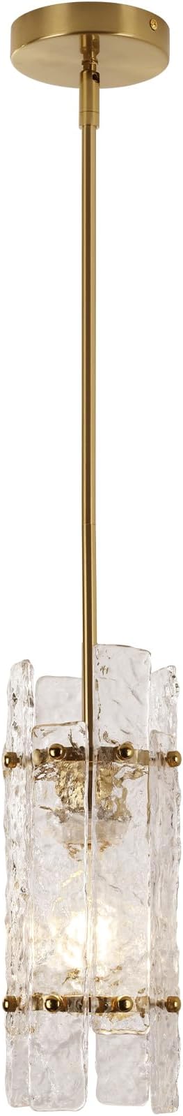 Modern Gold Crystal Pendant Light for Kitchen Island, Luxury Mini Water Ripple Glass Chandelier Lights Fixture, Round Adjustable Hanging Pendant Lighting for Dining Room Bedroom Hallway (1-Pack)