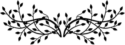 2 Pieces Metal Tree Leaf Wall Decor Vine Olive Branch Leaf Wall Art Wrought Iron Scroll Sculptures Home Decor Above The Bed,Branches Hanging Wall Decor for Livingroom and Outdoor(Black)