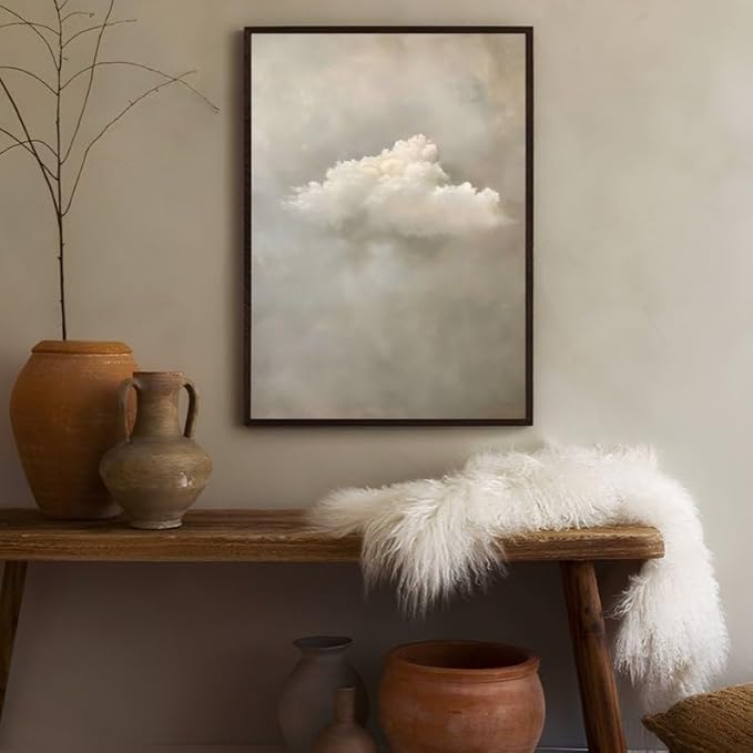 Nationcog Soft Cloud Wall Art Print in Neutral Tones, Minimalist Sky Poster, Dreamy Cloudy Sky Artwork, Serene Modern Decor for Bedroom, Living Room, or Meditation Space (Unframed) (20x30)