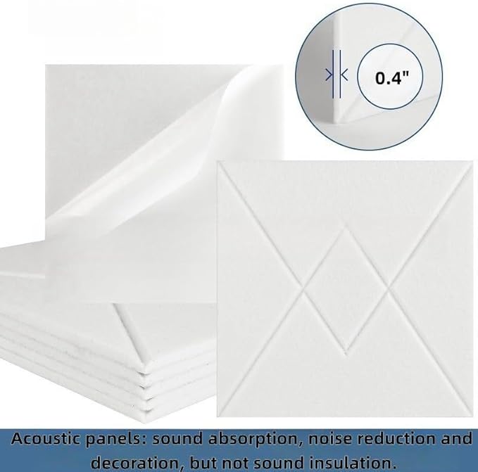12 Pack of Self-Adhesive Soundproof Panels, 12"x12"x0.4" Polyester Soundproof Foam Panels, Decorative Noise Reduction Wall Panels, Acoustic Panels for Walls, Ceilings and Doors