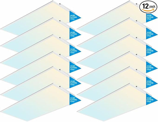 2x4 FT LED Light Flat Panel, 30-72W, 5 CCT 3K | 3.5K | 4K | 5K | 6.5K, Dimmable Recessed Drop Ceiling Lights, 3750/5000/6250/7500/9000 Lumens, Lay in Fixture for Office, 120-277V, ETL DLC (12 Pack)