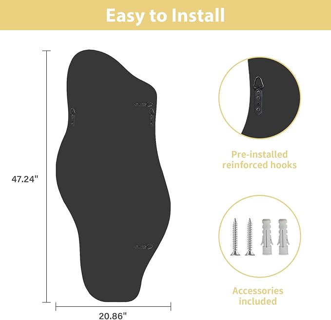 Large Irregular Wall Mirror, 47.2"x21", Black Asymmetrical Modern Oblong Wavy Cloud Mirror for Living Room, Bathroom, Entryway, Dining Room