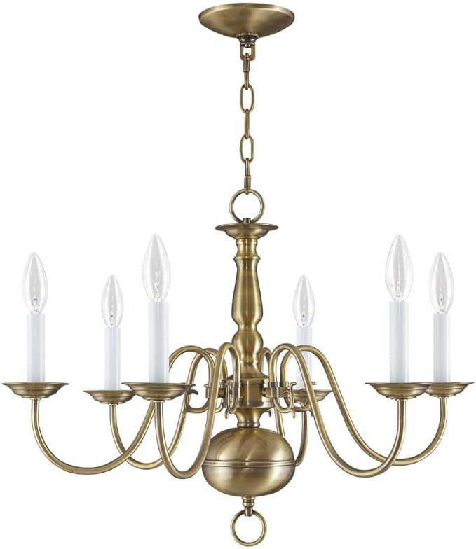 Livex Lighting 5006-04 Williamsburgh 6 Light Black Chandelier, Black/Antique Brass