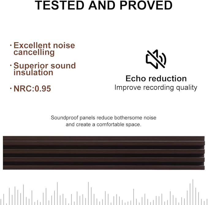 4PCS Acoustic Wood Slat Wall Panels for Wall Decor and Ceiling 3D Fluted Sound Absorbing Panel Soundproof with Wood Finish 108"×6" (Walnut Brown)