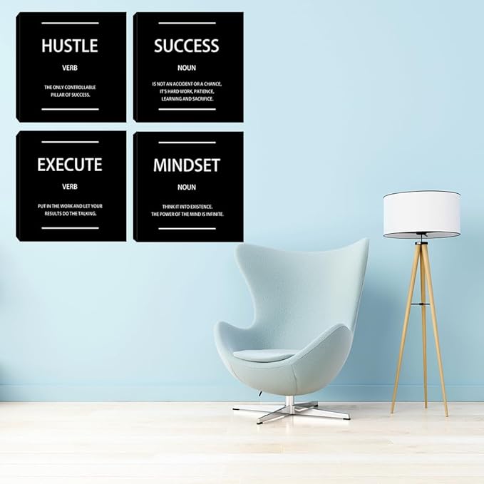 Motivational Hustle Wall Art Inspirational Mindset Canvas Poster Print Inspiring Entrepreneur Quotes Success Execute Office Wall Decor Black Set of 4 Picture Painting Framed Artwork for Living Room
