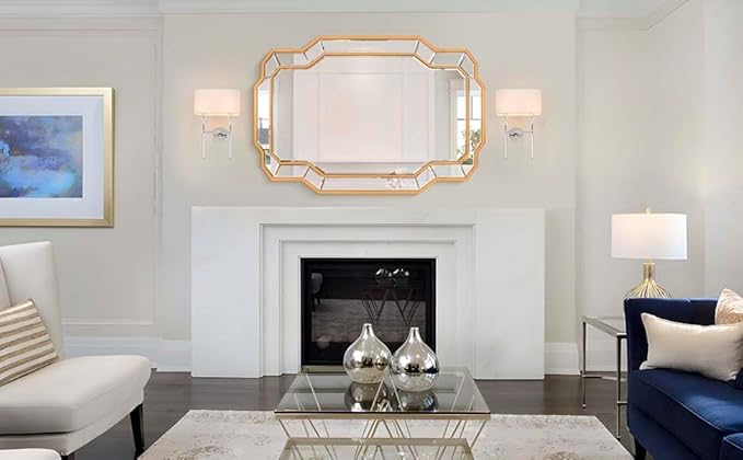 47'' x 32'' Large Gold Mirrors for Wall, Modern Dining Room Mirror with Beveled Glass Wood Frame, Elegant Decorative Mirror for Living Room, Bathroom, Entryway, Bedroom