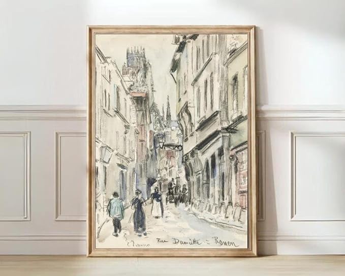 Nationcog Vintage European Street Scene Wall Art Print, Black and White French Architecture Poster, Paris Cityscape Drawing, Historical Urban Decor for Living Room or Office (Unframed) (11x14)