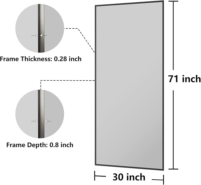 Koonmi Bathroom Mirror 30x71 Bathroom Wall-Mounted Mirrors, Modern Vanity Mirror for Bedroom, Living Room, Aluminum Alloy Frame Allow to Hang Horizontally or Vertically