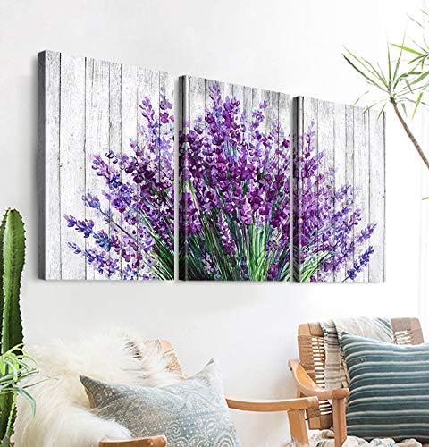 Lavender Wall Decor Purple Wall Art Rustic Farmhouse Flowers Canvas Prints Rural Floral Pictures for Bathroom Nature Botanical Paintings Artwork Dining Room Kitchen Home Decorations 16x24” 3 Pcs/Set