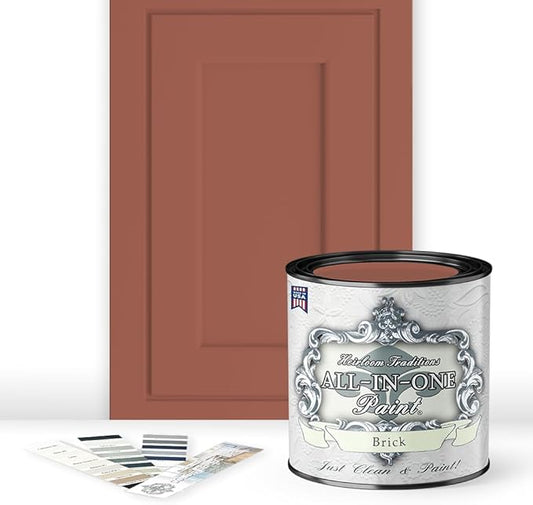 ALL-IN-ONE Paint, Durable cabinet and furniture paint. Built in primer and top coat, no sanding needed. Includes our 30 featured color card - Brick (burnt cinnamon), Quart
