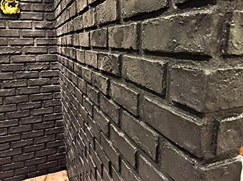 3D Wall Panels Faux Brick Panel for Interior and Exterior Wall Decoration Brick Cladding Pack of 4 Tiles (New London, Black)