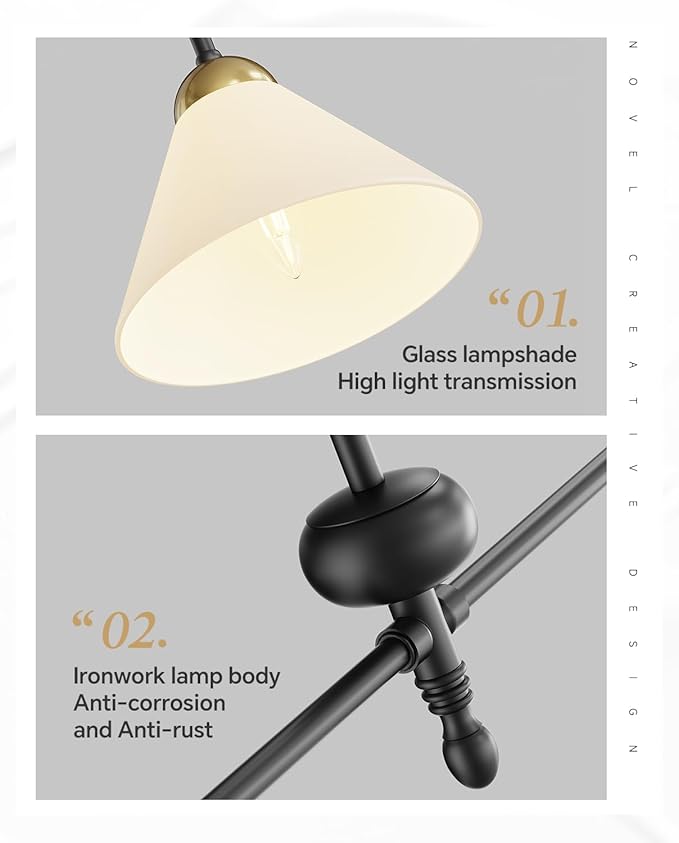 Linear Chandelier, Modern Chandelier for Dining Room Light Fixture, Dining Light Fixtures with Milk Glass Shade Pendant Lights Kitchen Island for Restaurant, Living Room (Black, 2-Lights)