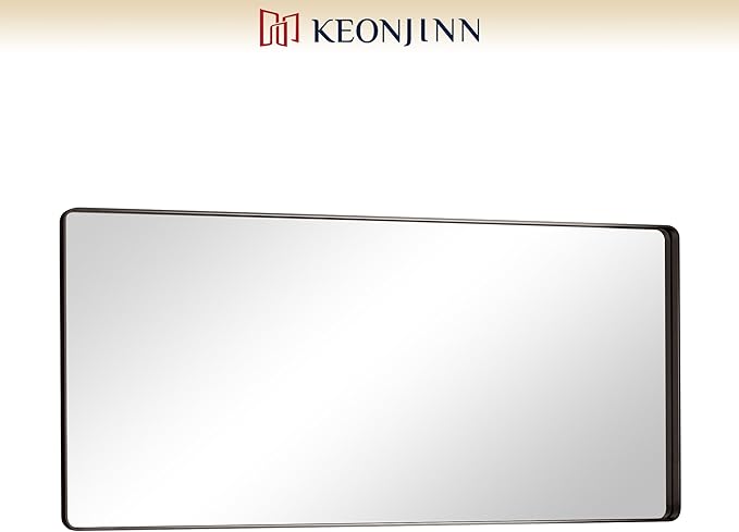 Keonjinn Black Bathroom Mirror for Over Sink, 60” x 28” Large Rounded Rectangle Bathroom Vanity Mirror, Matte Black Modern Decorative Framed Mirror, Anti-Rust, HD Tempered Glass(Horizontal/Vertical)