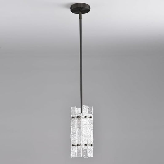 Modern Pearl Black Crystal Pendant Light for Kitchen Island, Luxury Mini Water Ripple Glass Chandelier Fixture, Square Adjustable Hanging Pendant Lighting for Dining Room Bedroom Hallway (1-Pack)
