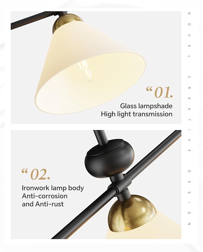 Linear Chandelier, Modern Chandelier for Dining Room Light Fixture, Dining Light Fixtures with Milk Glass Shade Pendant Lights Kitchen Island for Restaurant, Living Room (Black, 3-Lights)