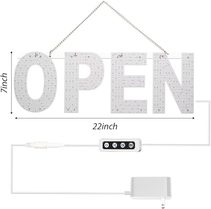 LED Open Sign for Business,22"x7" Dimmable Brightness Large Electric Light Up Sign, Hanging Installation for Store Restaurant Office Bar Hotel Salon (warm white)