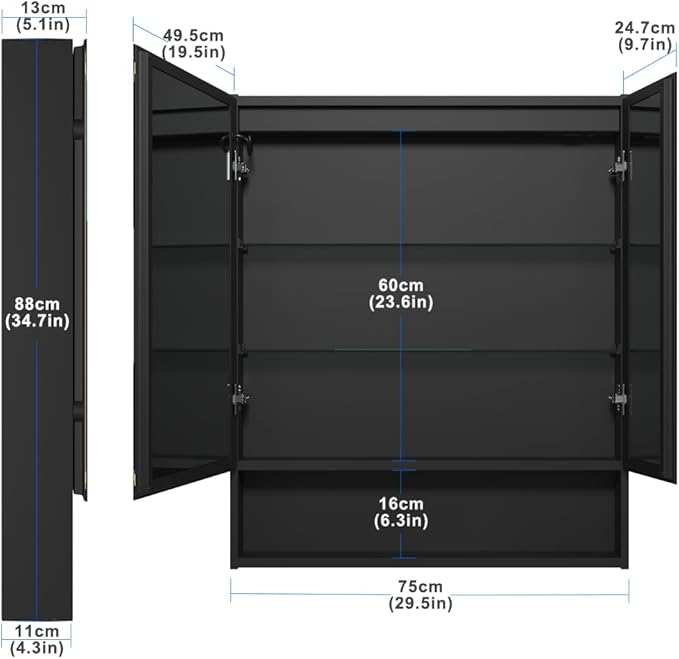 KWW LED Lighted Bathroom Medicine Cabinet with Sockets & USBs, Defogger, Dimmable, 3 Color Light Makeup Mirror, Easy to Install, Wall Mounted Cabinet (Two-Door, 30 * 34)