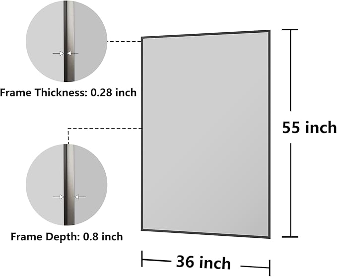 Koonmi Bathroom Mirror 36x55 Bathroom Wall-Mounted Mirrors, Modern Vanity Mirror for Bedroom, Living Room, Aluminum Alloy Frame Allow to Hang Horizontally or Vertically
