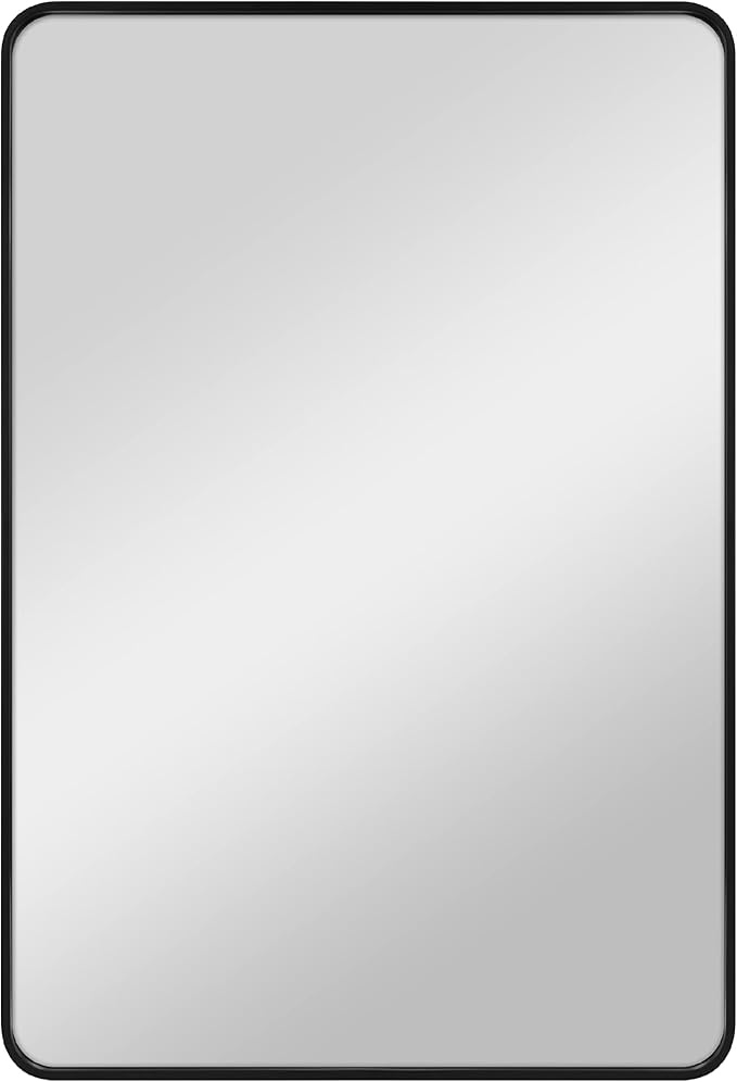 MCS Master & Co. Modern Metal Large Wall Mirror, Minimalist Home Decor Rectangle Mirror with Rounded Corners for Living Room, Bedroom, or Bathroom, 30 by 44 Inch, Black