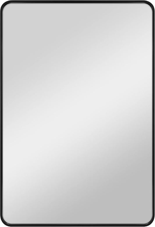 MCS Master & Co. Modern Metal Large Wall Mirror, Minimalist Home Decor Rectangle Mirror with Rounded Corners for Living Room, Bedroom, or Bathroom, 30 by 44 Inch, Black